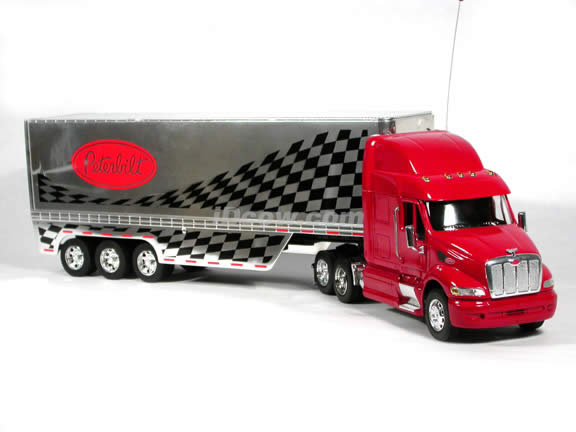 Peterbilt 387 diecast model RC Truck 1:32 scale die cast by NewRay - Red - Checker Trailer