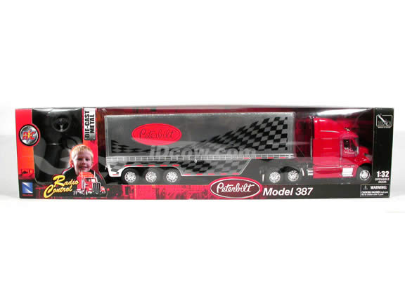Peterbilt 387 diecast model RC Truck 1:32 scale die cast by NewRay - Red - Checker Trailer