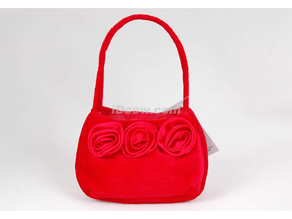 Red velvet mini tote with silk rosettes