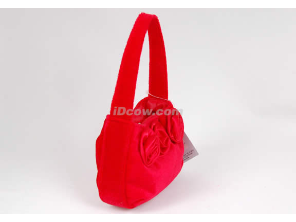 Red velvet mini tote with silk rosettes