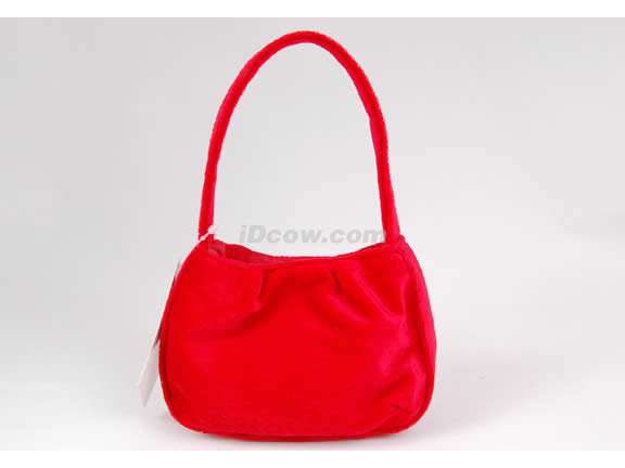 Red velvet mini tote with silk rosettes