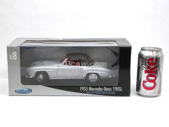 1955 Mercedes Benz 190SL diecast model car 1:18 scale die cast by Welly - Silver 19841H
