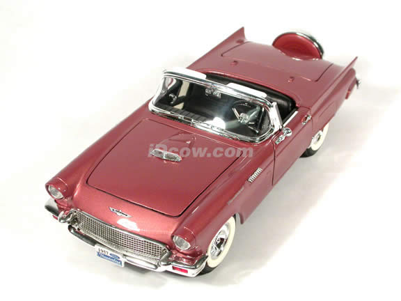 1957 Ford Thunderbird diecast model car 1:18 scale die cast by Leather Series Yat Ming - Metallic Pink
