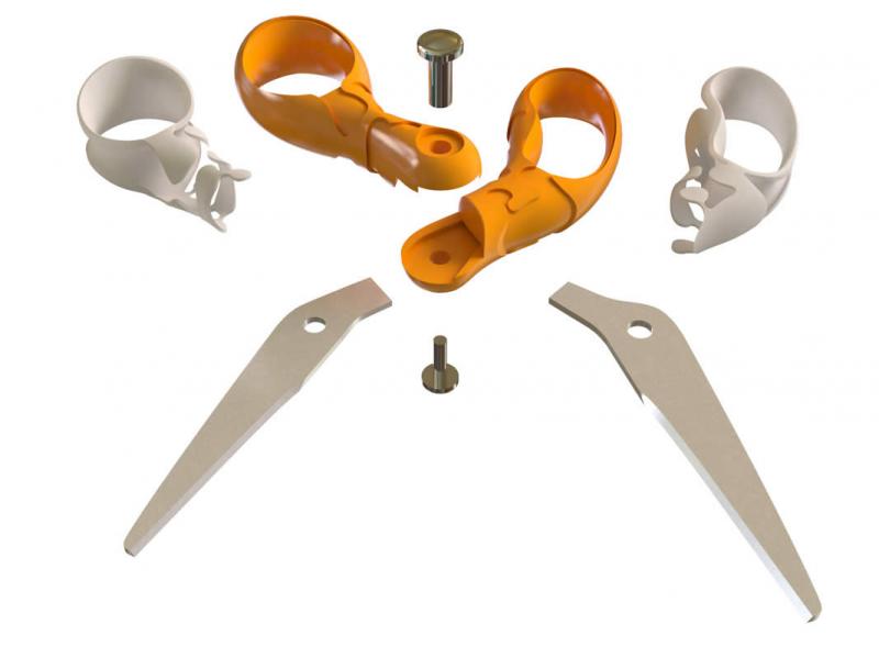 Sissors double injection molded exploded view